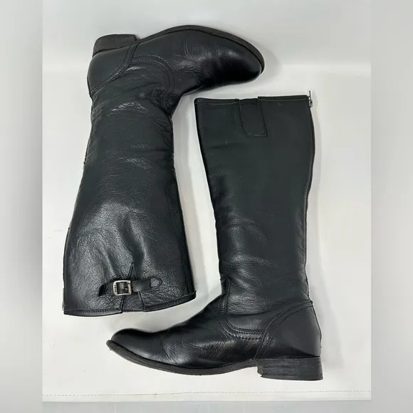 Frye Melissa Button Lug tall leather riding Boots Black Size 9B