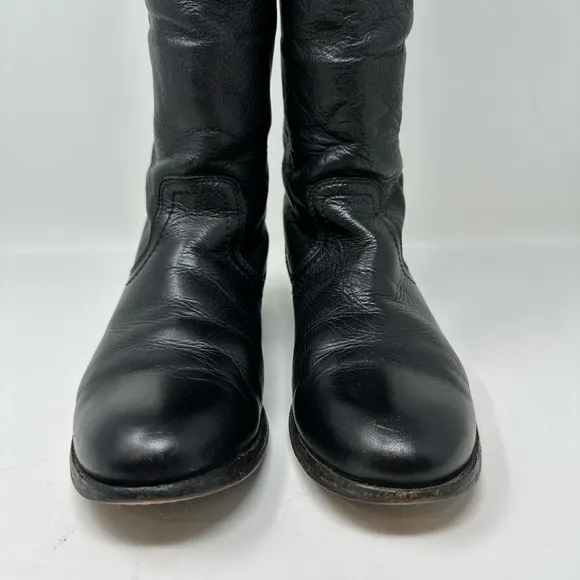 Frye Melissa Button Lug tall leather riding Boots Black Size 9B