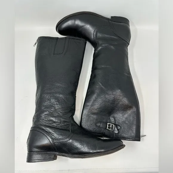 Frye Melissa Button Lug tall leather riding Boots Black Size 9B