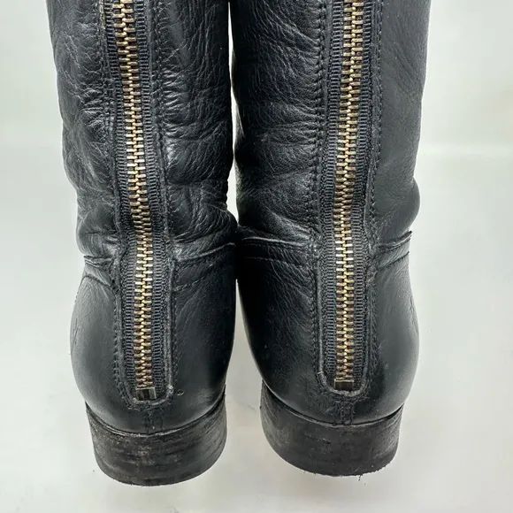 Frye Melissa Button Lug tall leather riding Boots Black Size 9B