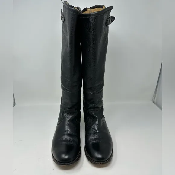 Frye Melissa Button Lug tall leather riding Boots Black Size 9B