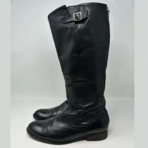 Frye Melissa Button Lug tall leather riding Boots Black Size 9B