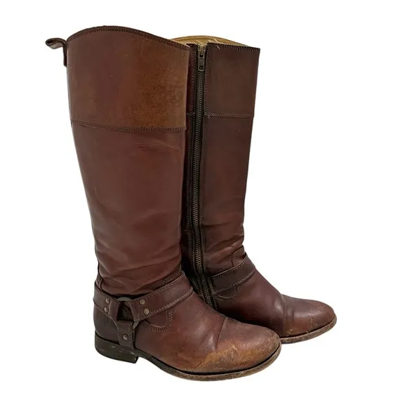 Frye Melissa Knee High Brown Harness Boots Size 5 1/2
