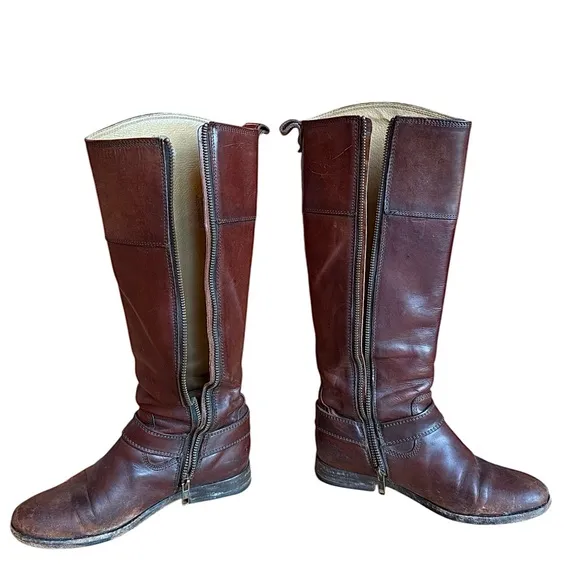 Frye Melissa Knee High Brown Harness Boots Size 5 1/2