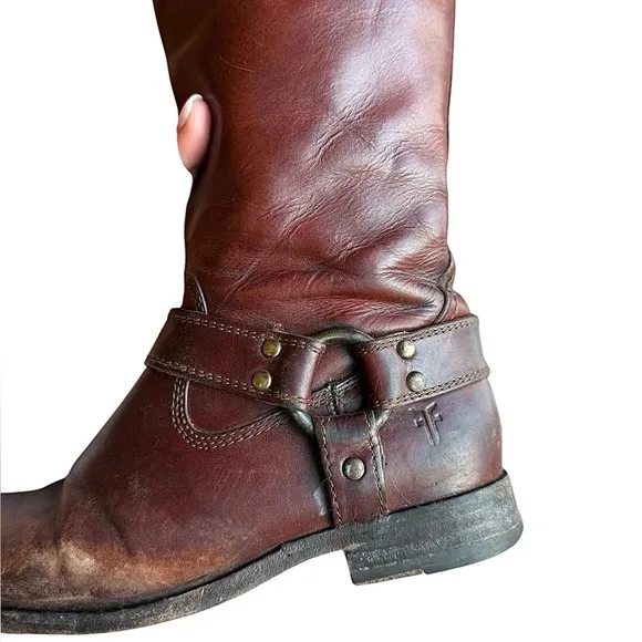 Frye Melissa Knee High Brown Harness Boots Size 5 1/2