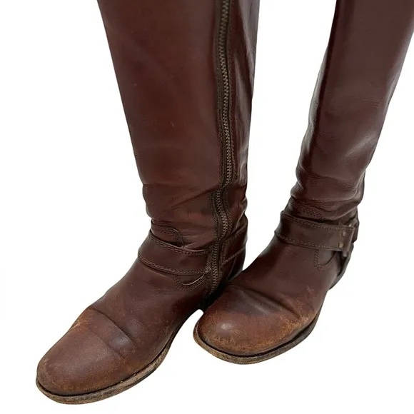 Frye Melissa Knee High Brown Harness Boots Size 5 1/2