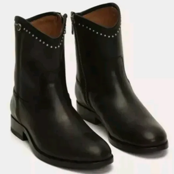 Frye Melissa Stud Ankle Short Black Booties Size 7B $328