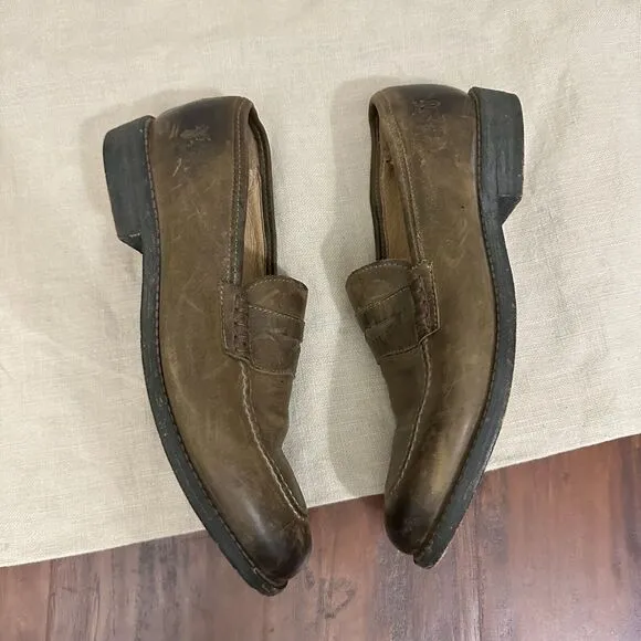 FRYE Mens John Addison Penny Loafers Taupe Leather Slip On Shoes Business