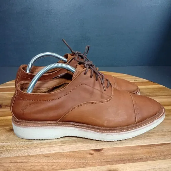 Frye Paul Bal Oxford Shoes Mens Size 8.5 D Cap Toe Tan Leather Lace‎ Up Comfort