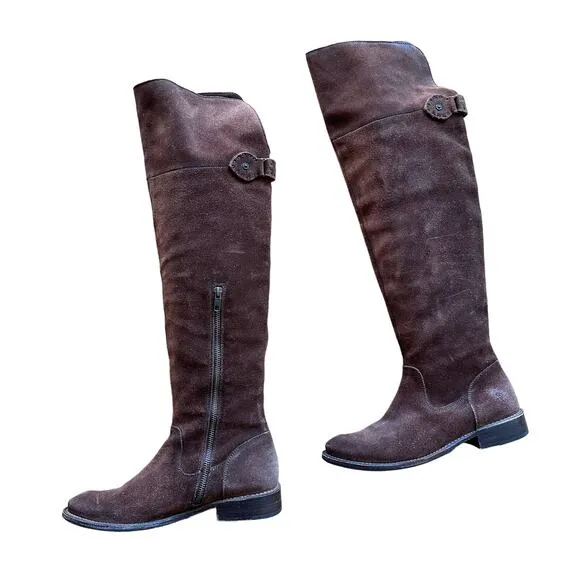 FRYE Shirley Over The Knee OTK Suede Boots Brown