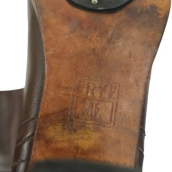 Frye Tall Boots Brown Leather Pull On Women Size 6.5 Western Block Heel Boot