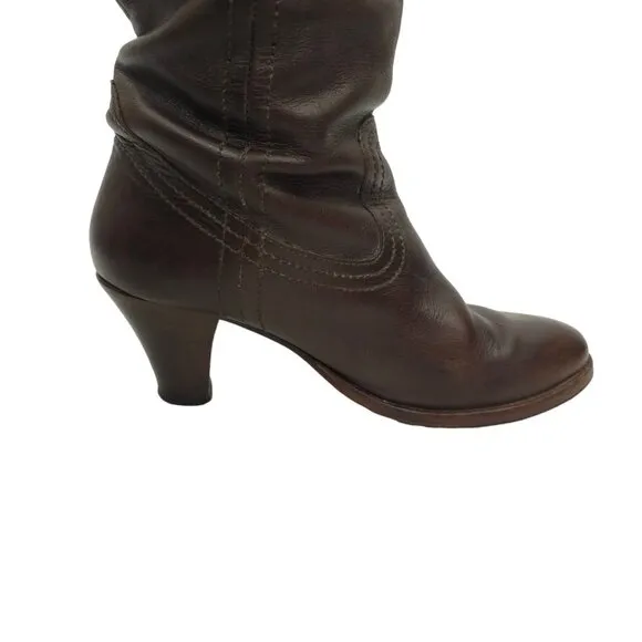 Frye Tall Boots Brown Leather Pull On Women Size 6.5 Western Block Heel Boot