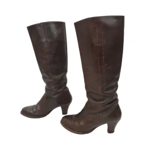 Frye Tall Boots Brown Leather Pull On Women Size 6.5 Western Block Heel Boot