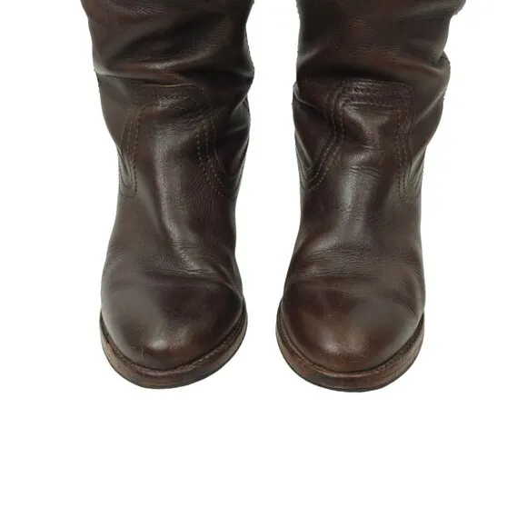 Frye Tall Boots Brown Leather Pull On Women Size 6.5 Western Block Heel Boot