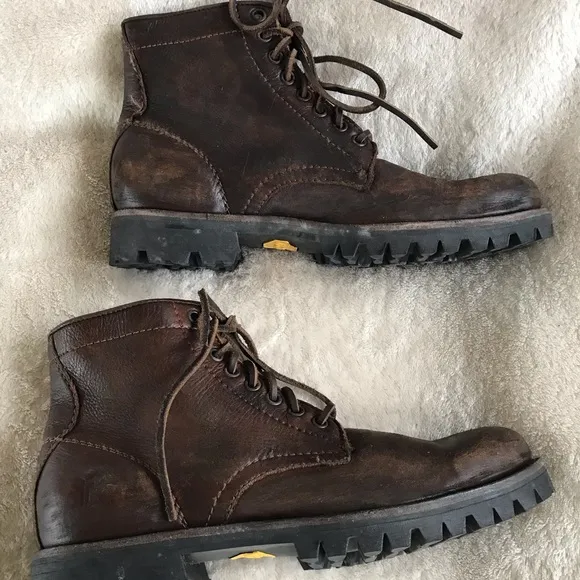 Frye Vintage Men's Brown Leather Moto Combat Work Boots sz 7.5 Narrow!