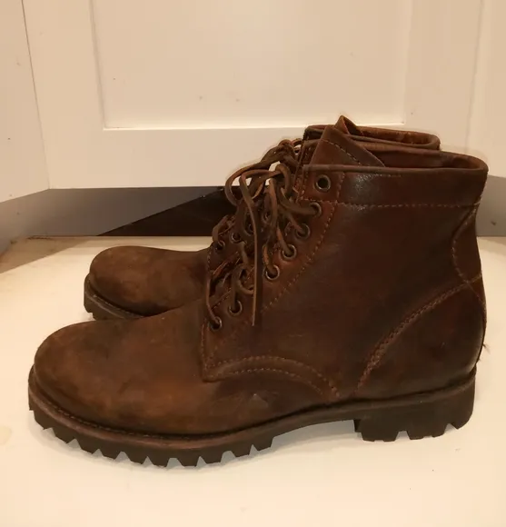 Frye Vintage Men's Brown Leather Moto Combat Work Boots sz 7.5 Narrow!