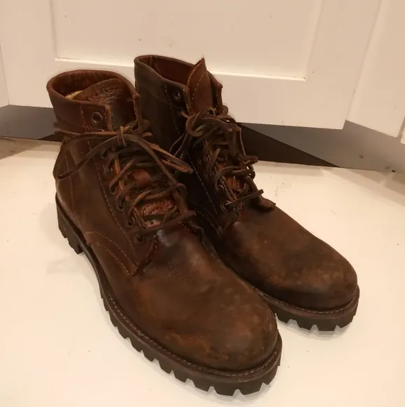 Frye Vintage Men's Brown Leather Moto Combat Work Boots sz 7.5 Narrow!