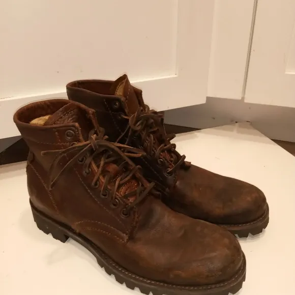 Frye Vintage Men's Brown Leather Moto Combat Work Boots sz 7.5 Narrow!