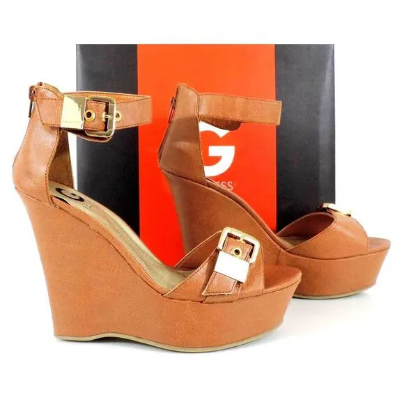G by Guess Honey Platform Wedge Heels Sandals Medium Natural Size 10