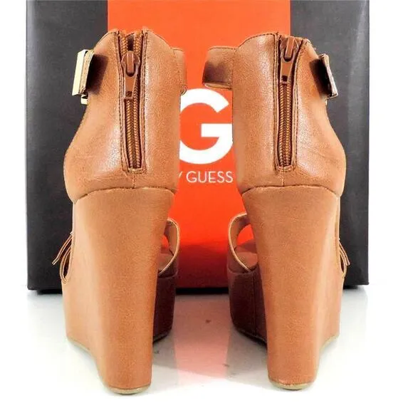 G by Guess Honey Platform Wedge Heels Sandals Medium Natural Size 10