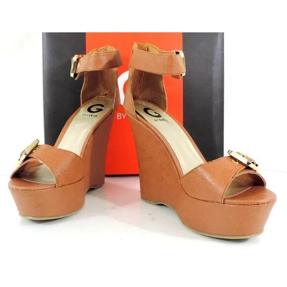 G by Guess Honey Platform Wedge Heels Sandals Medium Natural Size 10