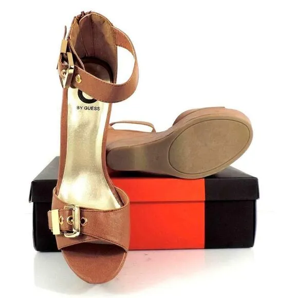 G by Guess Honey Platform Wedge Heels Sandals Medium Natural Size 10