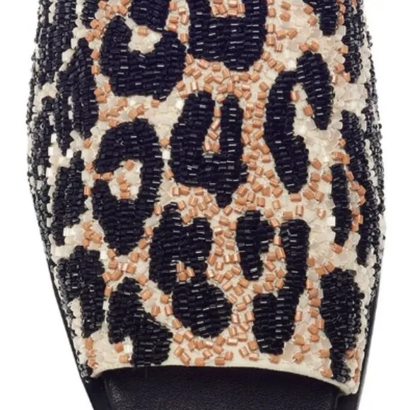 Ganni Leopard Beaded Square Toe Sandals