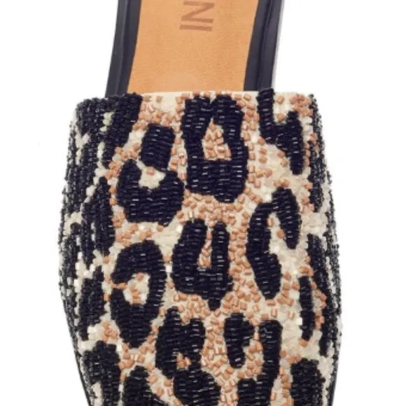 Ganni Leopard Beaded Square Toe Sandals
