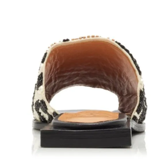 Ganni Leopard Beaded Square Toe Sandals
