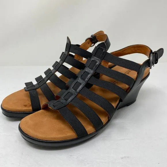 Gentle Souls Womens Size 10 Wedge Hammer Gladiator Comfort Sandals Black