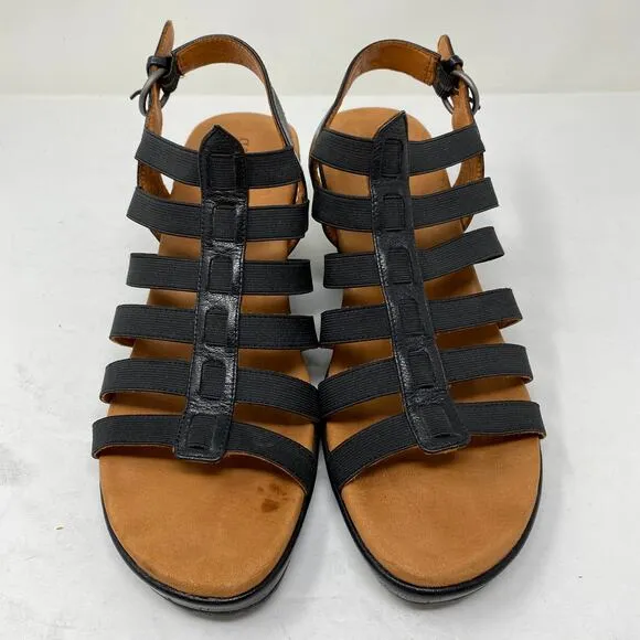 Gentle Souls Womens Size 10 Wedge Hammer Gladiator Comfort Sandals Black