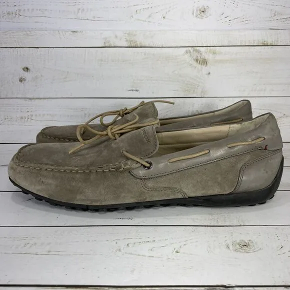 Geox Driving Shoes Moccasins Mens Size 46 US Size 12 Gray Leather Slip On