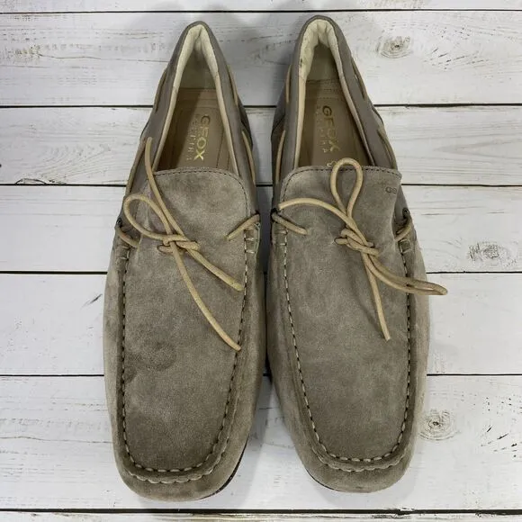 Geox Driving Shoes Moccasins Mens Size 46 US Size 12 Gray Leather Slip On