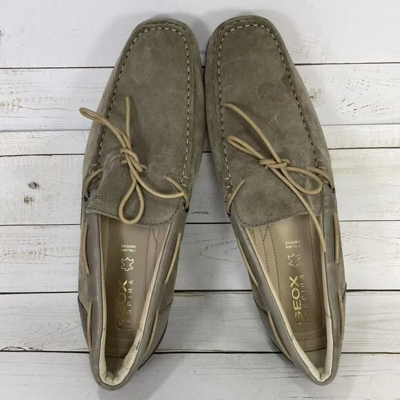 Geox Driving Shoes Moccasins Mens Size 46 US Size 12 Gray Leather Slip On
