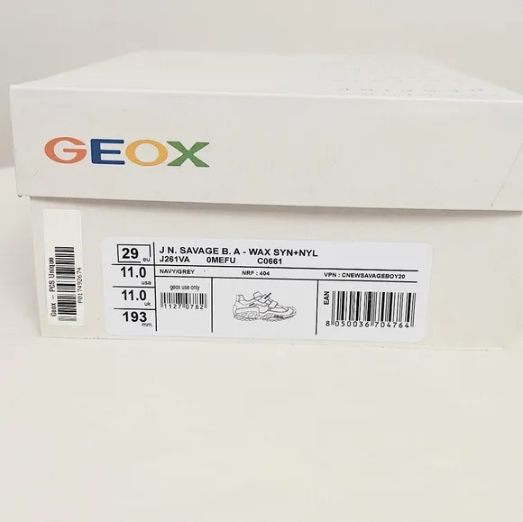 Geox J New Savage Boy Sneakers Shoes U.S. Size 11 Little Kid Navy Gray Active