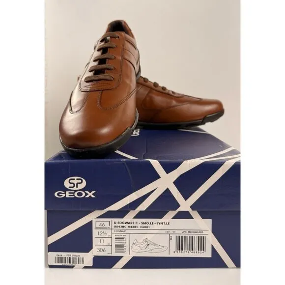 Geox U EDGWARE C Mens Symbol Man Brown Leather Trainers Cognac Brown  US 12.5/46