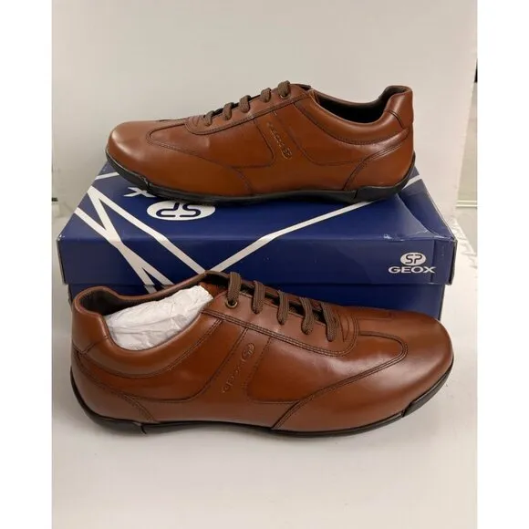 Geox U EDGWARE C Mens Symbol Man Brown Leather Trainers Cognac Brown  US 12.5/46