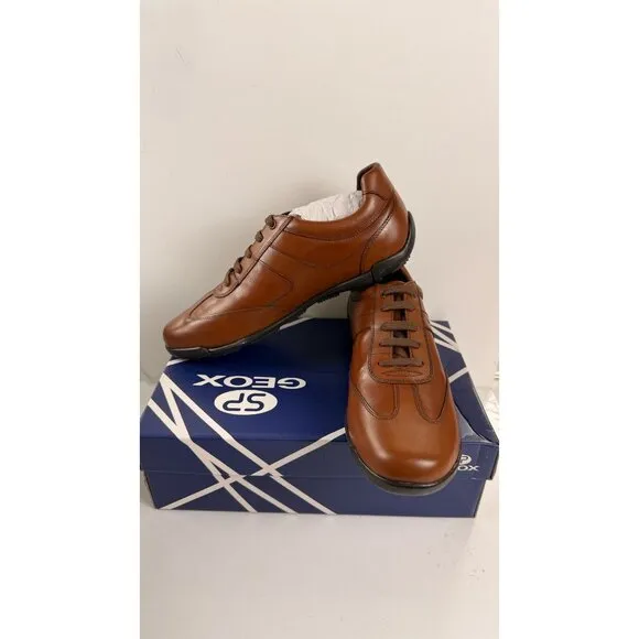 Geox U EDGWARE C Mens Symbol Man Brown Leather Trainers Cognac Brown  US 12.5/46