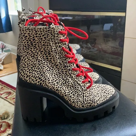 Gianni Bini Ryedderr Heeled Lug Sole Combat Boots.
