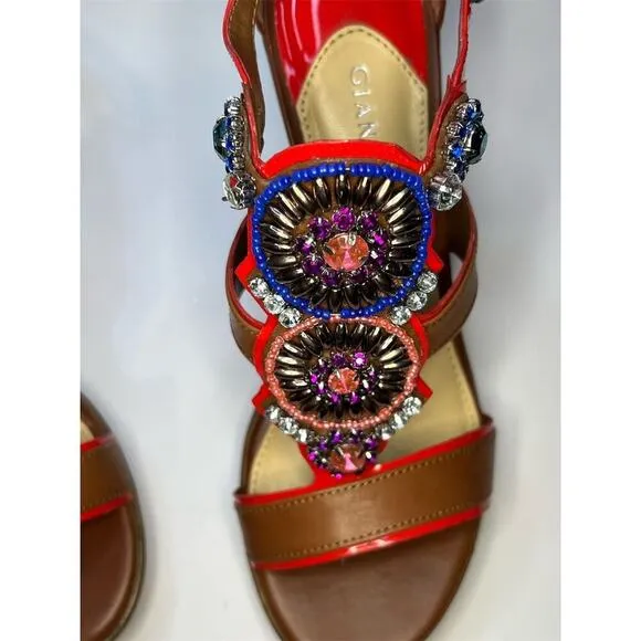 Gianni Bini Women's Multicolor Beaded Boho Wedge Sandals Size 7M
