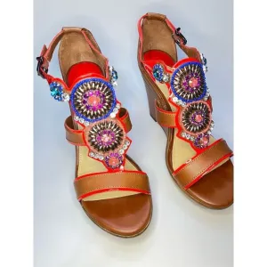 Gianni Bini Women's Multicolor Beaded Boho Wedge Sandals Size 7M