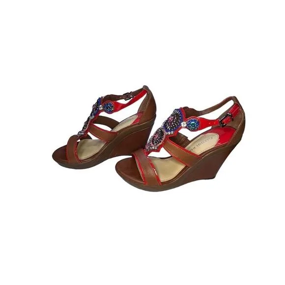 Gianni Bini Women's Multicolor Beaded Boho Wedge Sandals Size 7M