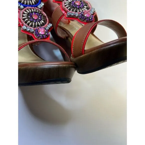 Gianni Bini Women's Multicolor Beaded Boho Wedge Sandals Size 7M
