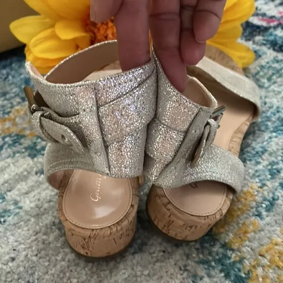 Gianvito Rossi designer cork sandals silver metallic 7.5