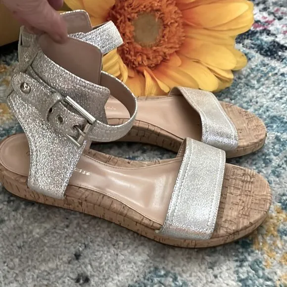 Gianvito Rossi designer cork sandals silver metallic 7.5