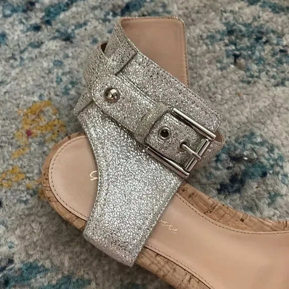 Gianvito Rossi designer cork sandals silver metallic 7.5