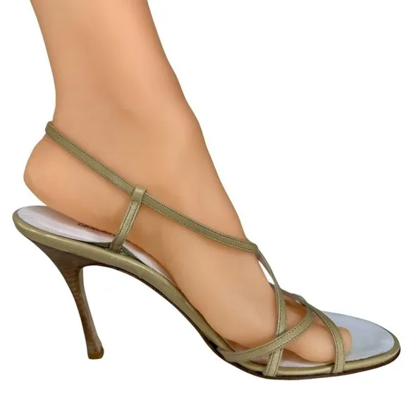 Giorgio Armani Sandals Strappy  Heel Stiletto Open Toe Size US 6.5 EU 37 Beige