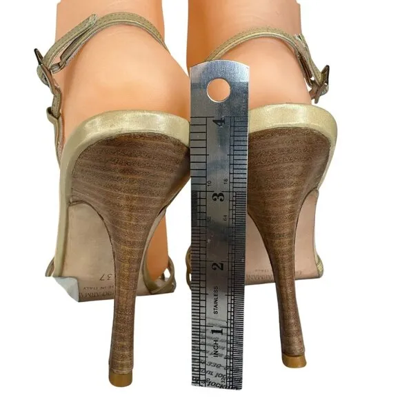 Giorgio Armani Sandals Strappy  Heel Stiletto Open Toe Size US 6.5 EU 37 Beige