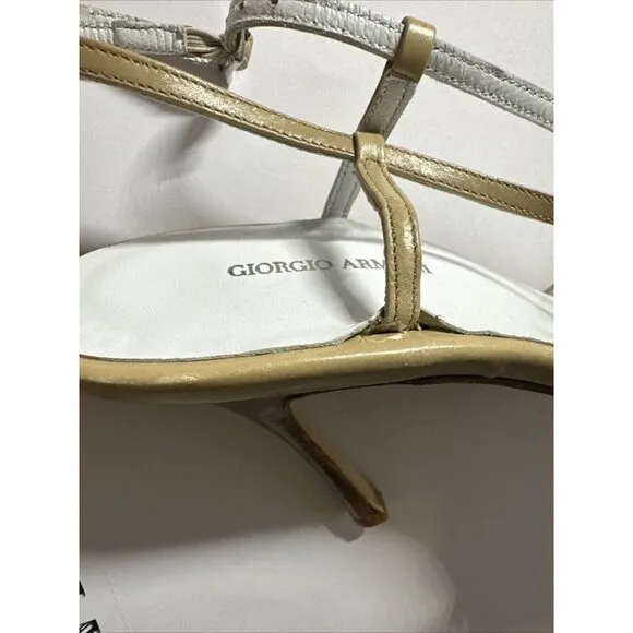 Giorgio Armani Sandals Strappy  Heel Stiletto Open Toe Size US 6.5 EU 37 Beige