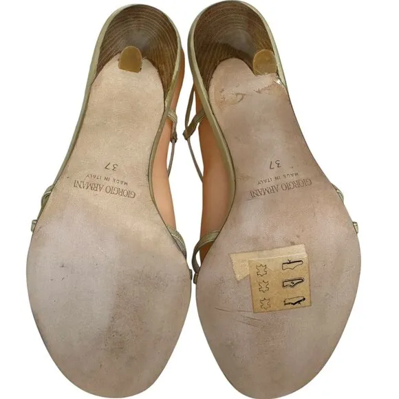 Giorgio Armani Sandals Strappy  Heel Stiletto Open Toe Size US 6.5 EU 37 Beige